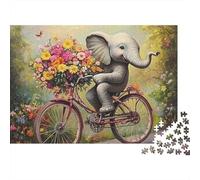 Elefante in bicicletta Puzzle 1000 Pezzi Puzzle per Adulti Stile floreale campestre Gioco di Puzzle 1000 Pezzi Carta Relax Decorazione Regalo Famiglia 70x50cm/1000pcs