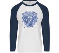 Elefante Mandala Arte Uomo L/S Baseball T-Shirt