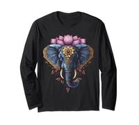 Elefante Mandala colorato Arte Amante degli Animali Motivo Elefante Maglia a Manica