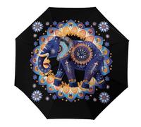 Elefante Mandalas Fiore 3 Fold Ombrello Da Viaggio Per UV Pioggia Antivento Ombrelli Pieghevole Portatile Divertente Automatico, Stile-1, Manual