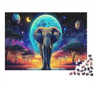 Elefante nella Luce Stellare Puzzle in cartone Elefante sotto la terra cosmica di notte Puzzle classico per principianti stimolante mentale 52x38cm/1000 pezzi