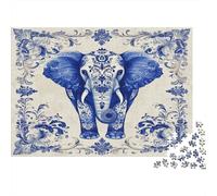 Elefante Pattern Puzzle Per Adulti |Stile tribale blu e bianco| 1000pcs (75x50cm) Puzzle Giochi EduGattoivi,decorazioni Per La Casa