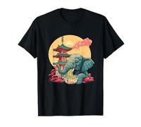 Elefante Ramen Pagoda Tower Opera d'arte Safari Albero Tramonto Maglietta