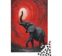 Elefante Running with Its Nose UpwardsTempesta rossa che roteaPuzzle 1000 Pezzi Per Adulti, Giochi EduGattoivi70x50cm/1000pcs