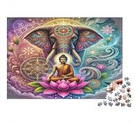 Elefante Sacro Mandala Puzzle 1000 Pezzi Gioco di Puzzle 1000 Pezzi Carta per Adulti Stile Meditazione Relax Decorazione Regalo 52x38cm/1000pcs
