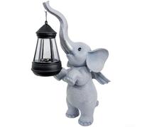 Elefante solare per esterni, 33 cm, per prato e patio | Resina grigia dipinta a mano, accensione automatica al crepuscolo, durata 6-8h, altezza 33 cm, luce bianca calda