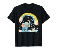 Elefante Spruzza Acqua Cielo Arcobaleno Grafica Bambini Maglietta