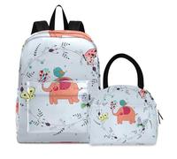 Elefante Uccello Arte Zaini Studenti Borsa per il Pranzo al Sacco Set Scolastico Zaino Borsa per il Pranzo per Bambini Ragazzi