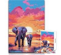 Elefanti Africa Tramonto Puzzle da 1000 pezzi per adolescenti Gioco di apprendimento divertente con la mente Perfetto regalo festivo premuroso Dimensioni 50x75cm