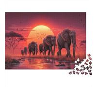 Elefanti africani nella savana Puzzle 1000Pcs Decorazione Per La Casa. Rilassamento E Intelligence Per Adulti E Bambini Da 14 Anni 52x38cm/1000pcs