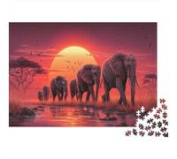 Elefanti africani nella savana Puzzle 1000Pcs Decorazione Per La Casa. Rilassamento E Intelligence Per Adulti E Bambini Da 14 Anni 1000pcs (75x50cm)