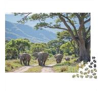 Elefanti africani Puzzle 1000 Pezzi In cartone Spesso, Un Tangram Per Enigma Per Lo Stress Relief, Ideale Per Quadro Fai Da Te, Regalo Di Compleanno Perfetto 70x50cm/1000pcs