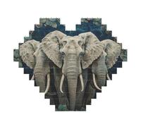 Elefanti Art Print Art Mattone Puzzle a forma di cuore blocchi di costruzione fai da te Set 3D Puzzle Home Decor 53 pezzi