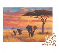 Elefanti vagano nella savana dorata Puzzle 1000Pcs Decorazione Per La Casa. Rilassamento E Intelligence Per Adulti E Bambini Da 14 Anni 1000pcs (75x50cm)
