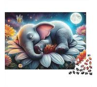 Elefantino Addormentato Puzzle per Adulti Puzzle 1000 Pezzi Fiore Notturno Rilassamento Decorazione Casa 70x50cm/1000pcs