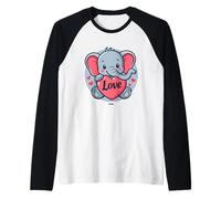 Elefantino Carino con Cuore Amore Kawaii Maglia con Maniche Raglan