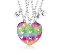 Elefezar Collana per 3 migliori amiche, ciondolo a forma di cuore sfumato a forma di farfalla, 3 pezzi, regalo dell'amicizia per migliori sorelle e donne, Metallo, Zirconia cubica