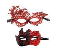 Elegabrillia 2 Pezzi Maschera da per Feste Accessorio per Costume Maschera per Occhi E Copertura per Il Viso Set per Coppie Adatta per Matrimoni, Rosso