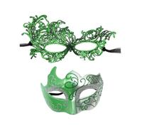 Elegabrillia 2 Pezzi Maschera da per Feste Accessorio per Costume Maschera per Occhi E Copertura per Il Viso Set per Coppie Adatta per Matrimoni, Verde