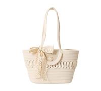 Elegabrillia Borsa a Mano Intrecciata con Cordino in Cotone, Borsa Intrecciata Media E Morbida, Ideale per Viaggi, Spiaggia Ed Estate, Bianco