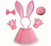 Elegabrillia Costume da Coniglio con Gonna in Tulle | Tessuto Morbido e Leggero, Comodo, Kit Travestimento con Orecchie da Coniglio, per Pasqua, Recite Scolastiche, Bambini