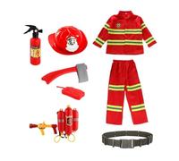 Elegabrillia Costume da Pompiere per Bambini con Zainetto Spruzzatore d'Acqua per Spettacoli E Vacanze