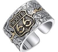 ELEGAM Anello Mantra Feng Shui, Anello novità, Argento Sterling Bicolore iconico Autostrada Americana Route 66 Anello con Segno Anello a Fascia Gioielli Punk Aperto e Regolabile