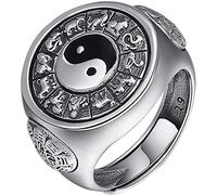 ELEGAM Anello Mantra Feng Shui, Anello novità, Argento Sterling smaltato Vintage Antico Simbolo Cinese Yin Yang Spinner Anello con 12 segni zodiacali Cinesi for Uomo Donna Aperto e Regolabile
