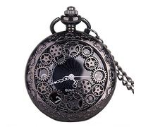 ELEGAM pocket watches for men,pocket watch,1 Pc Antique Quartz Pocket Watches Vintage Bronze Gear Hollow Pendant-black (Color : Black) (Color : Schwarz)