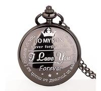 ELEGAM pocket watches for men,pocket watch,1 Pc Antique To My Son Design Quartz Pocket Watch Vintage Roman Numeral Display Pendant Necklace Men Women Clock-red (Color : Red) (Color : Schwarz)