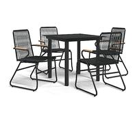 Elegance, 5 pezzi, set da giardino nero, rattan PVC, acciaio verniciato a polvere e teak massiccio, resistente e facile da pulire per terrazza e giardino