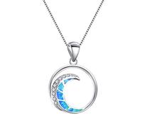 Elegance Chic Blue/White Fire Opal Pendant Bride Engagement Charm Necklace Moon Pendant Necklace Valentines Gift Blue. Nice processing