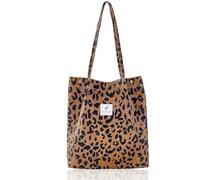 Elegance-go Borsa a Tracolla in Velluto a Coste, Borsa Shopper Donna Borsa a Tracolla Donna borsa tote borsa moda signore per tutti i giorni, ufficio, gita scolastica e shopping (stampa leopardo)