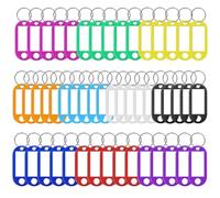 Elegance-go Portachiavi, 100 Pezzi Targhette Portachiavi Scrivibile Plastica Targhetta Porta Chiavi 10 Colori Assortiti con Portachiavi Anelli Divisi, Per Chiavi, Animali Domestici, Bagagli