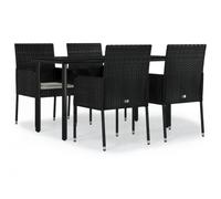 Elegance - Set da 5 pezzi, in rattan PE e acciaio verniciato a polvere, nero, moderno e resistente alle intemperie, per terrazza e giardino
