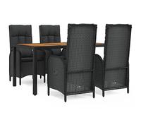 Elegance Set tavolo da giardino 5 TLG. Rattan PE nero con cuscino, resistente e resistente alle intemperie per terrazza e giardino, acciaio verniciato a polvere, design moderno