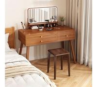 Elegant Beauty Station - Mobile da trucco moderno in legno con luci, sgabello imbottito, elegante tavolo da toeletta per camera da letto e bagno, 82 x 42 x 137 cm
