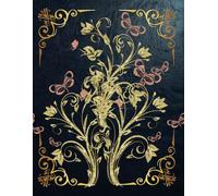 Elegant Black with Gold Floral and Pink Butterfly Design Notebook : Cute Composition Notebooks Lined Paper 8.5" x 11" 120 Pages: Wide Ruled Composition Notebook Artistic