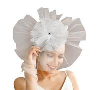 Elegant Bride Fascinator Headbands Vintage Bridal Hair Accessory For Women Wedding Party Photo Props Multi Purpose Tulle Face Cover Accessory