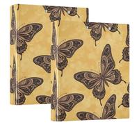 Elegant Butterflies - Raccoglitore a tre anelli, 3,8 cm, confezione da 2, colore: Marrone e Beige