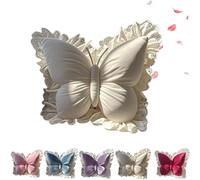Elegant Butterfly-Shaped Throw Pillow with Lace Trim, Cute Decorative Cushion Cover, Home Creative Soft Butterfly Stuffed Seat Cushion Pad for Bedroom Living Room Sofa Couch (White)