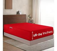 Elegant Comfort 1500 Premium Hotel Quality 18-24 Inches Deep - Extra Deep Pocket Single Fitted Sheet for High Mattress, Luxury and Softest, Smart Pocket - Wrinkle Free, Queen, Red