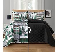 Elegant Comfort 3-Piece Holiday Rustic Plaid Patchwork Reversible Quilt - Soft Bedspread with Matching Pillow Shams, Heavy Weight Premium Stitching All Season Quilted Coverlet - Queen, Forest