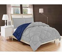 Elegant Comfort All Season Comforter and Year Round Medium Weight Super Soft Down Alternative Reversible 2-Piece Comforter Set, Twin/Twin XL, Navy/Silver
