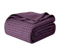Elegant Comfort Coperta in 100% cotone a nido d'ape, leggera e traspirante, morbida e calda, per tutte le stagioni, per divano, divano e letto, misura doppia, 172 x 223 cm, viola