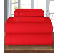 Elegant Comfort Coziest - Set di biancheria da letto, lenzuolo con angoli elasticizzati, tasca profonda fino a 40,6 cm, in microfibra, rosso, king size