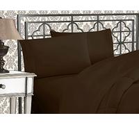 Elegant Comfort Lussuoso set di lenzuola 1500 in microfibra di qualità alberghiera, tre linee, ricamate, morbide, 4 pezzi, resistente alle pieghe e allo sbiadimento, California King, marrone