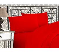 Elegant Comfort Lussuoso set di lenzuola 1500 in microfibra di qualità alberghiera, tre linee, ricamate, morbide, 4 pezzi, resistente alle pieghe e allo sbiadimento, matrimoniale, rosso
