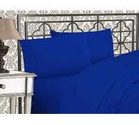 Elegant Comfort Lussuoso set di lenzuola 1500 in microfibra di qualità alberghiera, tre linee ricamate, morbido, 4 pezzi, resistente alle pieghe e allo sbiadimento, California King, blu reale