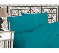 Elegant Comfort Lussuoso set di lenzuola 1500 in microfibra di qualità alberghiera, tre linee, ricamate, morbide, 4 pezzi, resistente alle pieghe e allo sbiadimento, colore: turchese